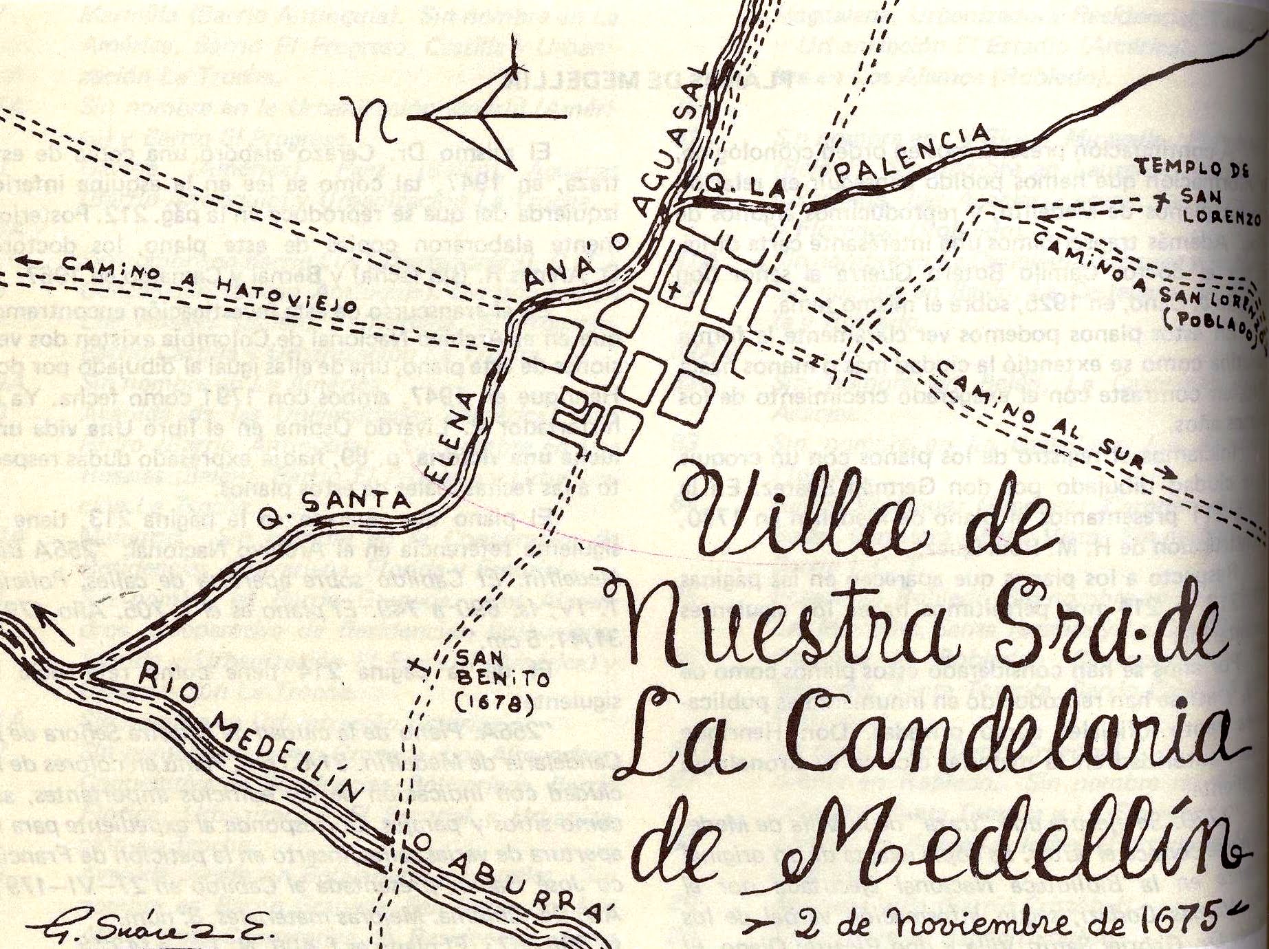 Croquis de Medellín dibujado por el Ing. Germán Suárez Escudero.