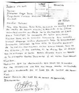 “No es cierto, ni me consta que dinero entregado a Giraldo haya llegado a la campaña de Santos 2014” Otto Bula. 1 CartaOtto