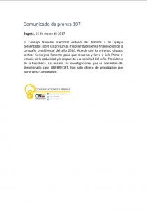 cne comunicado sobre campañaSantos2010