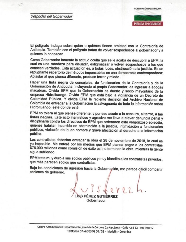 Gobernador de Antioquia rechaza polígrafo en Epm 2 2