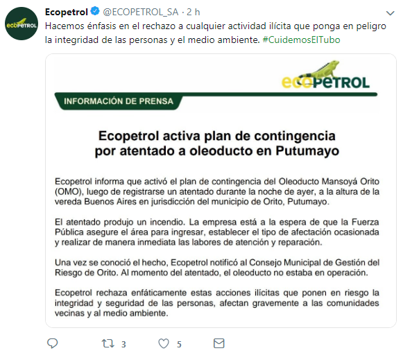 Vuelven a atentar contra oleoducto en Putumayo 1 d