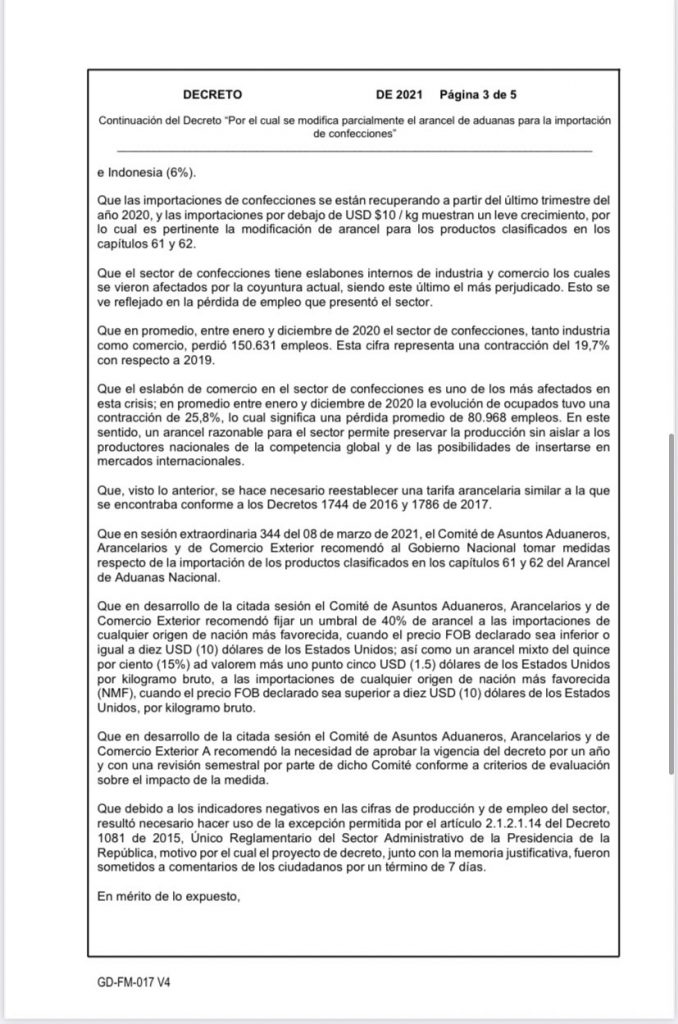 Presidente Duque aumentaría aranceles a la importación de textiles 3 decreto 3