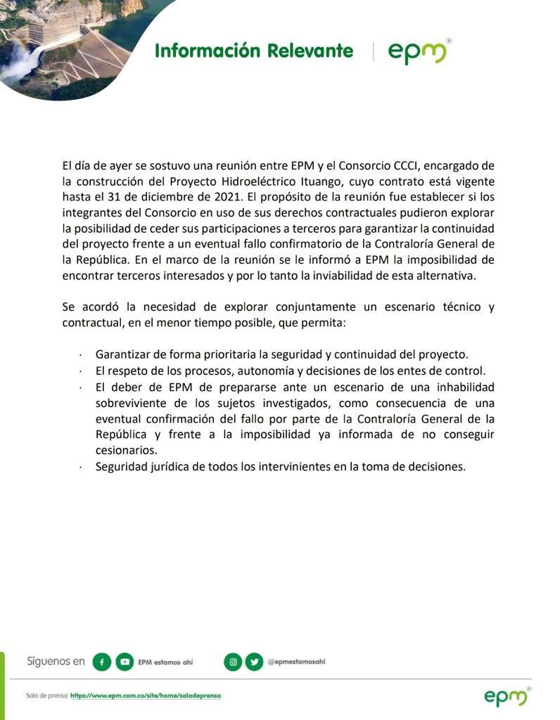 Epm abrirá licitación para cambiar los contratistas de Hidroituango 1 WhatsApp Image 2021 10 27 at 10.49.48 AM