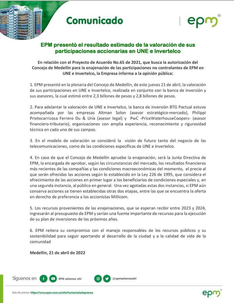 $2.3 a $2.8 billones, el valor de la participación de Medellín en Tigo 1 WhatsApp Image 2022 04 21 at 4.02.08 PM 1