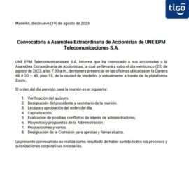 Asamblea extraordinaria de accionistas UNE EPM Telecomunicaciones