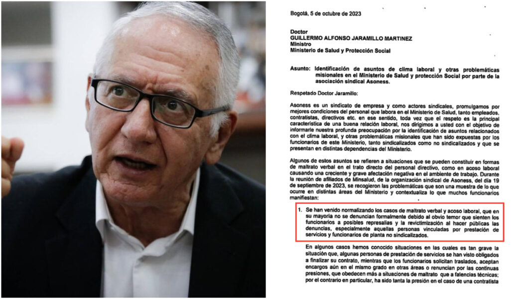 Trabajadores del Ministerio de Salud, enviaron una carta al ministro Guillermo Alfonso Jaramillo, donde hacen varias denuncia de persecución y acoso en el ambiente laboral de los trabajadores. 