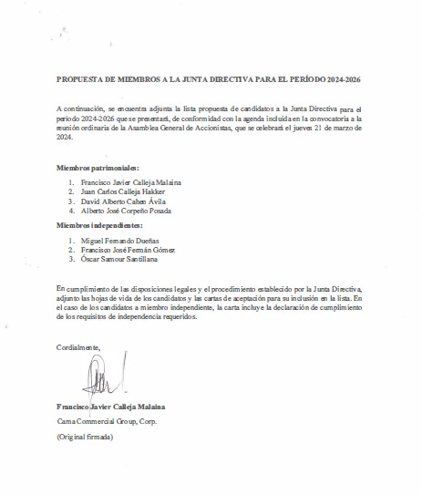 Carta de la postulación de candidatos de la nueva Junta Directiva de Almacenes Éxito
