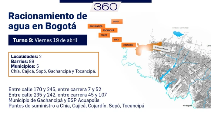 89 barrios que hacen parte del turno 9 tendrán cortes de agua en Bogotá. Conozca si su barrio está en la lista.