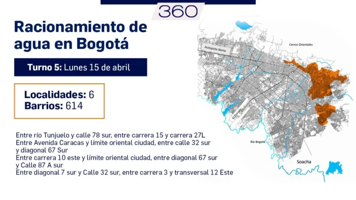 Estos son los cortes de agua en Bogotá para este lunes 15 abril