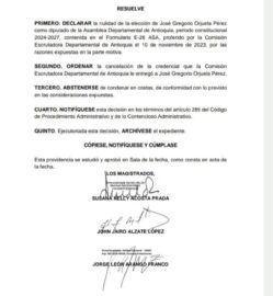 Anulan elección de José Gregorio Orjuela como Diputado de la Asamblea de Antioquia
