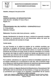 Primicia: 23 alcaldes antioqueños solicitan suspensión de obras en tramo Primavera - Camilo C