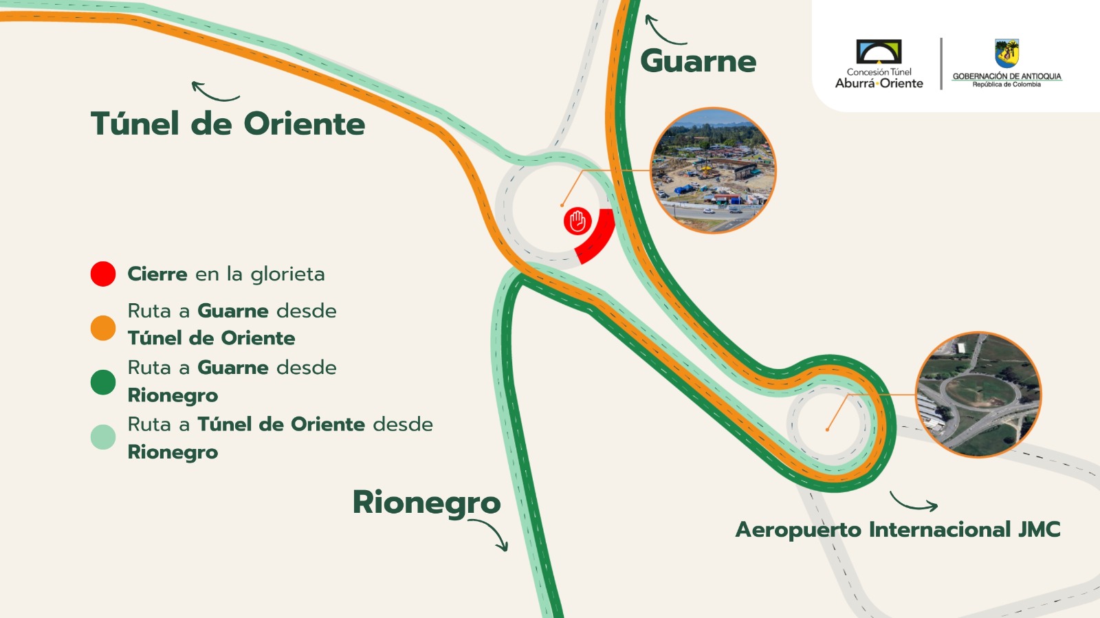 Desvíos temporales en el Oriente antioqueño por obras en el intercambio vial del aeropuerto José María Córdova