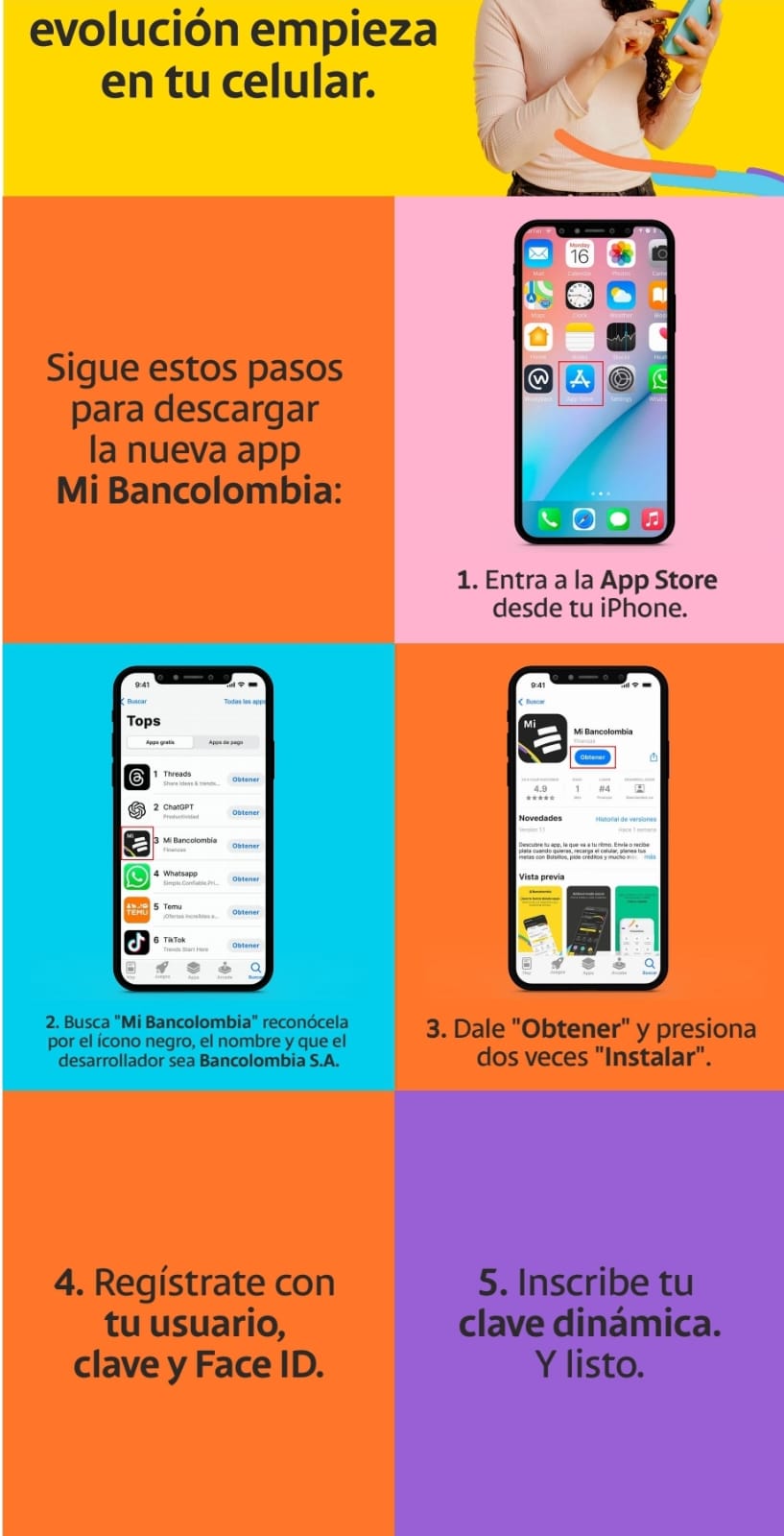 Paso a paso para descarar la nueva app de Bancolombia en iOS y Android