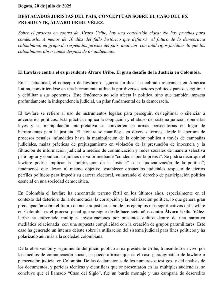 Juristas entregan conclusiones del caso Uribe: esto dijeron