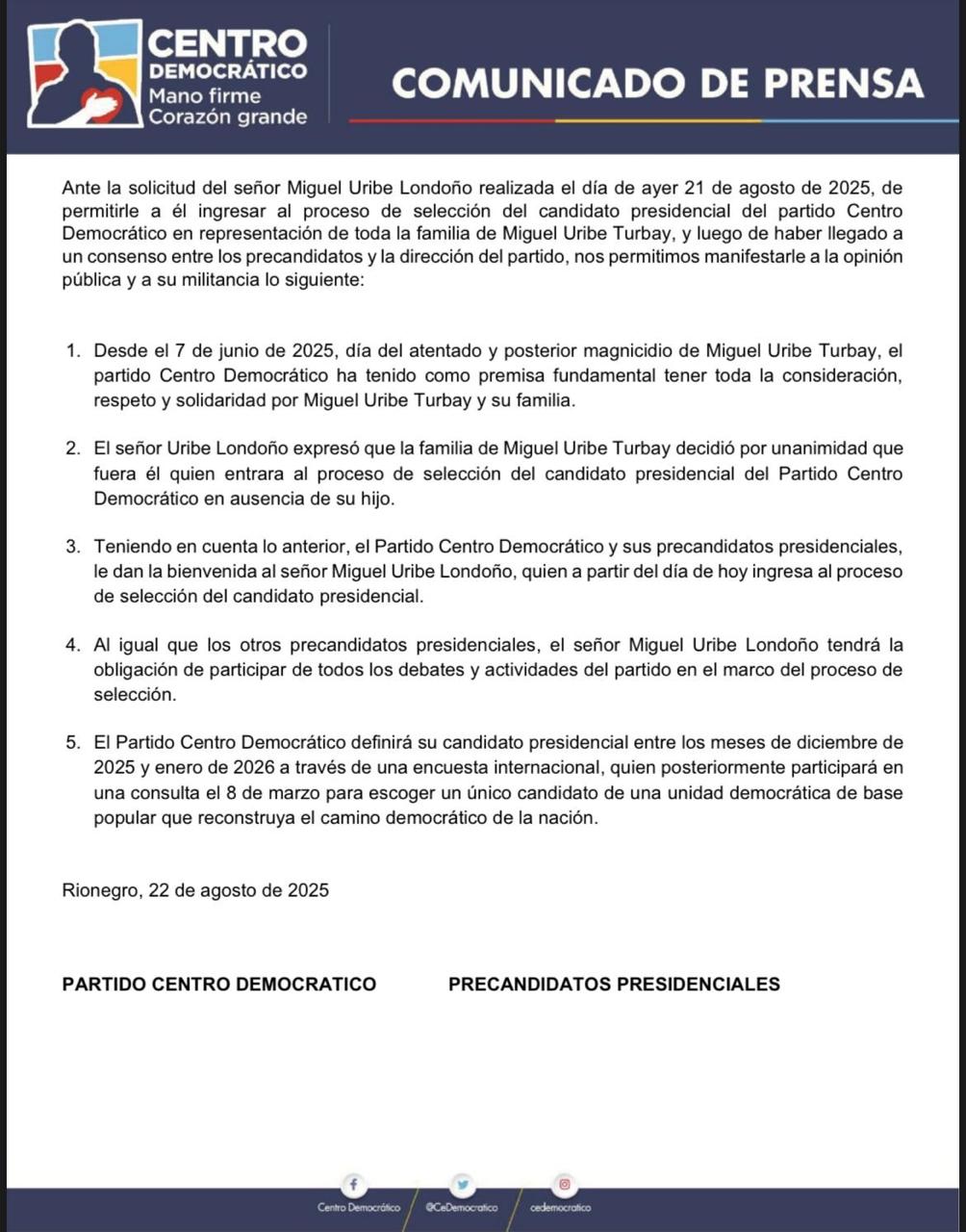 Oficial: Miguel Uribe Londoño será precandidato presidencial del Centro Democrático 2 Una voz que busca ser escuchada