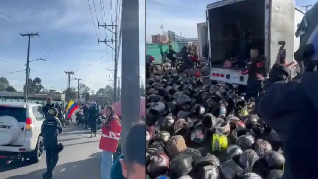 Video: motociclistas lanzaron cascos y bloquean vías por manifestaciones hoy en Bogotá