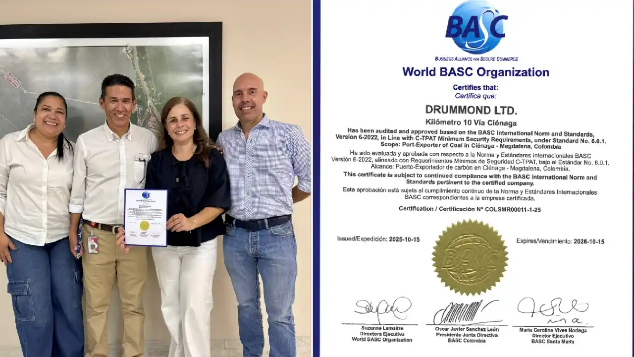 Drummond Ltd. ratifica estándares de seguridad en Puerto Drummond con recertificación BASC 1 CERTIFICACION