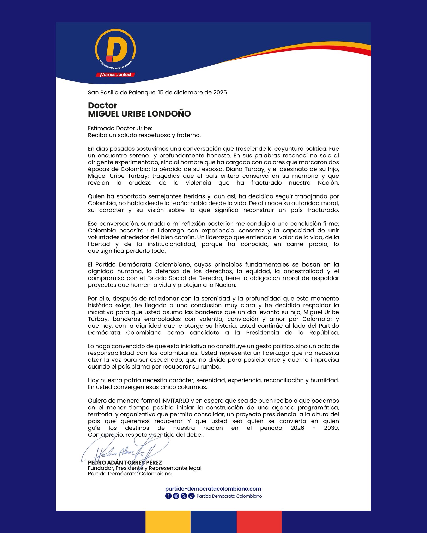 Partido Demócrata Colombiano propone a Miguel Uribe Londoño como posible candidato presidencial 1 Partido Demócrata Colombiano propone a Miguel Uribe Londoño como posible candidato presidencial