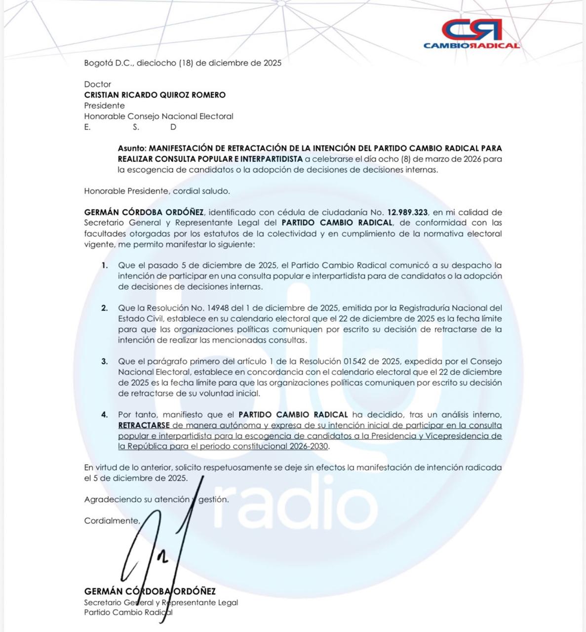 Cambio Radical notifica desistimiento de la consulta popular prevista para marzo de 2026 1 Cambio Radical notifica desistimiento de la consulta popular prevista para marzo de 2026