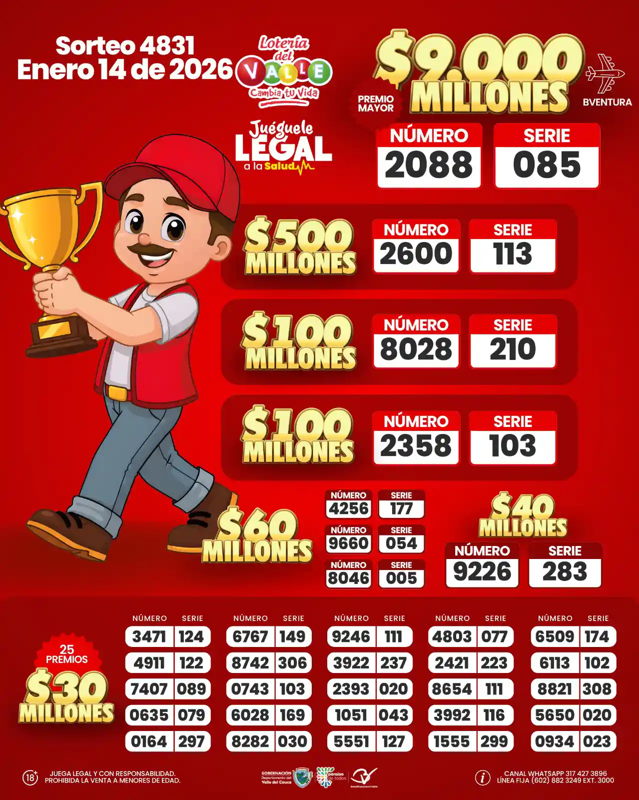 Secos Loteria del Valle 14 de enero 2026