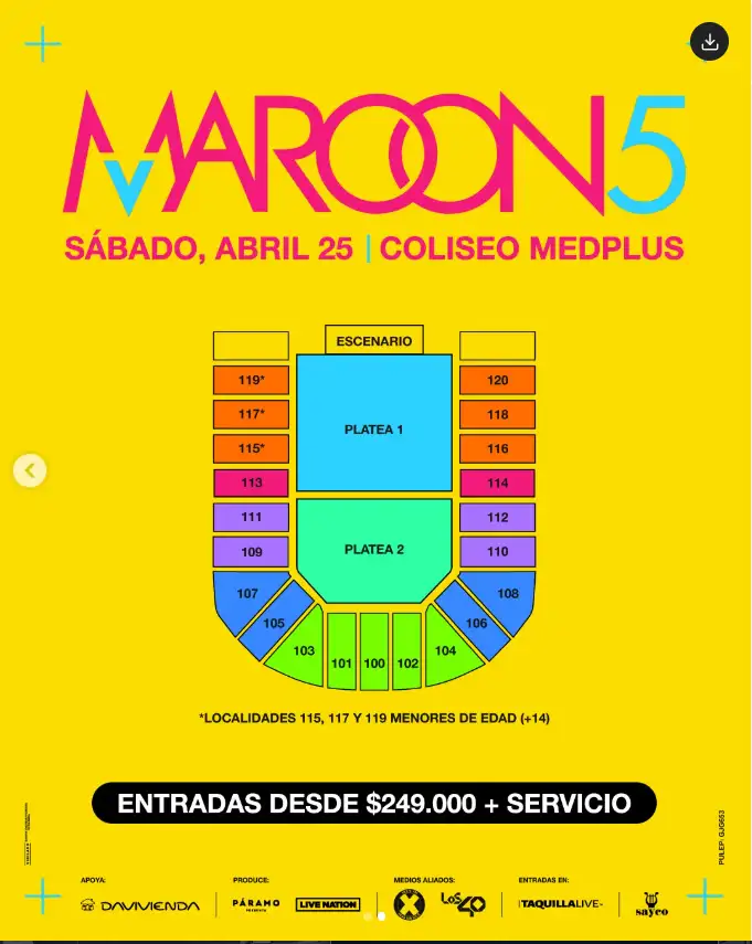 Boletería Maroon 5 en Colombia