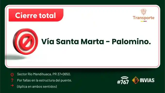 Colapsó puente entre Santa Marta y Palomino: hay cierre total