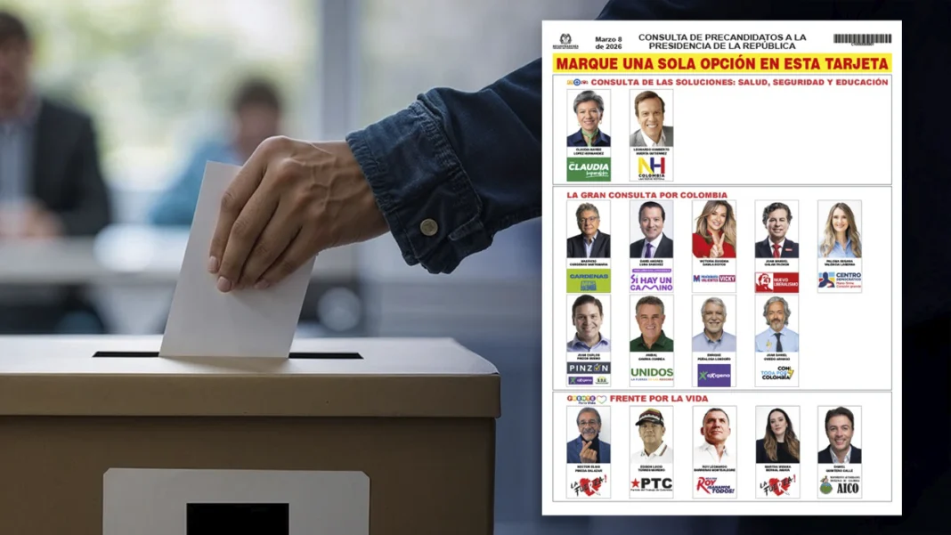 La tarjeta electoral para las consultas del 8 de marzo fue presentada por la Registraduría Nacional como parte de la preparación del proceso electoral previo a las elecciones en Colombia.