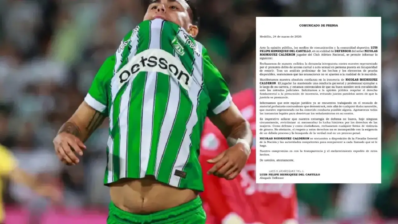 Atlético Nacional aparta a Nicolás Rodríguez tras denuncia por presunto abuso sexual