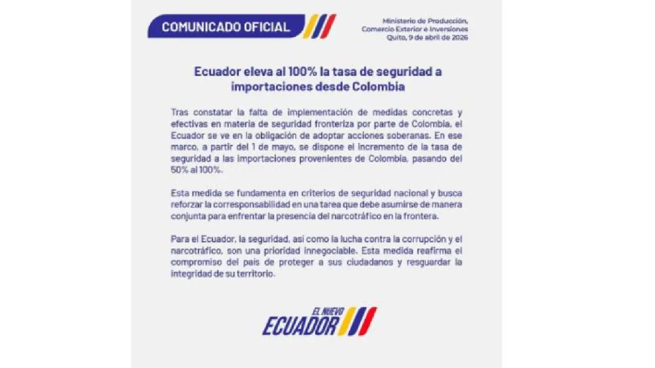 Ecuador sube aranceles a Colombia al 100% y desata crisis diplomática con Gustavo Petro 1 Ecuador eleva aranceles a importaciones desde Colombia al 100% y agrava tensión bilateral