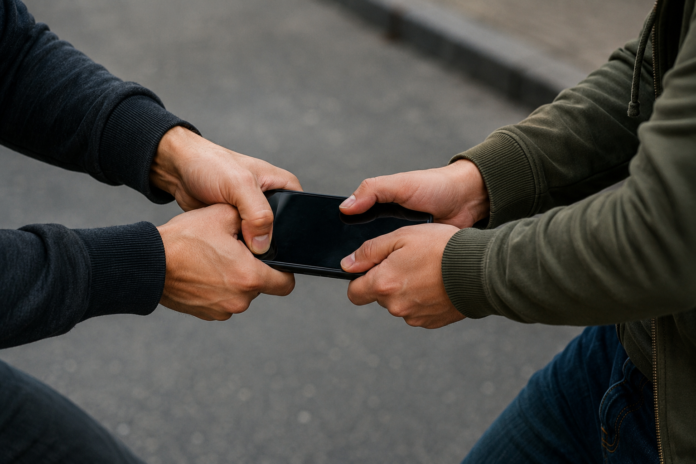 personas peleando por un celular
