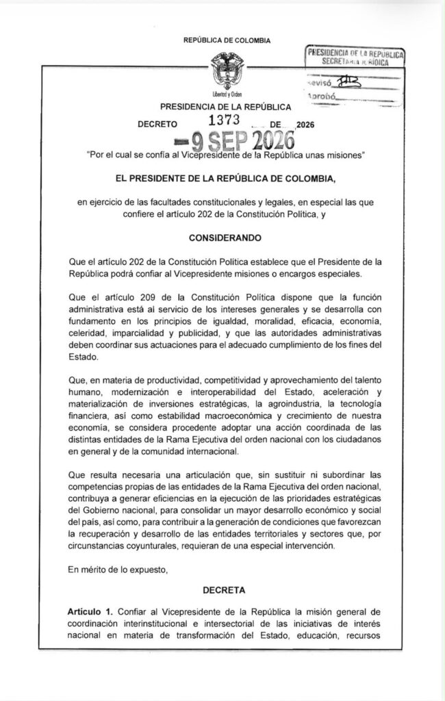 Abelardo de la Espriella delimitó ciertas tareas especiales al vicepresidente José Manuel Restrepo.